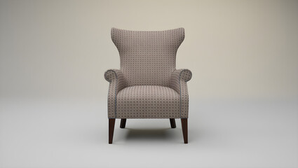 A comfortable patterned armchair with a high back
