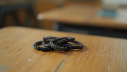 Tiny hair bands on desks. Ultra realistic classroom decorations. Colorful hair ties for school. Creative ways to use hair bands.