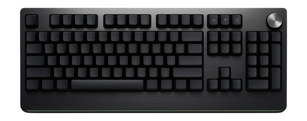 Full-sized membrane keyboard with integrated volume wheel and dedicated media keys