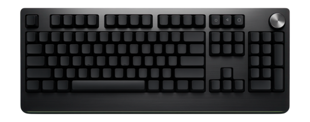 Full-sized membrane keyboard with integrated volume wheel and dedicated media keys