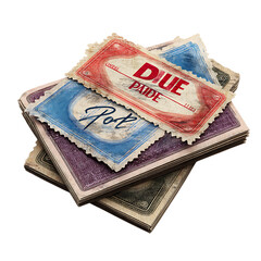 Vintage Due Paid Pot Tickets A Stack of Retro Payment Receipts against transparent Background