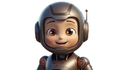 Adorable cartoon robot child with big eyes and futuristic helmet, perfect for tech and innovation campaigns