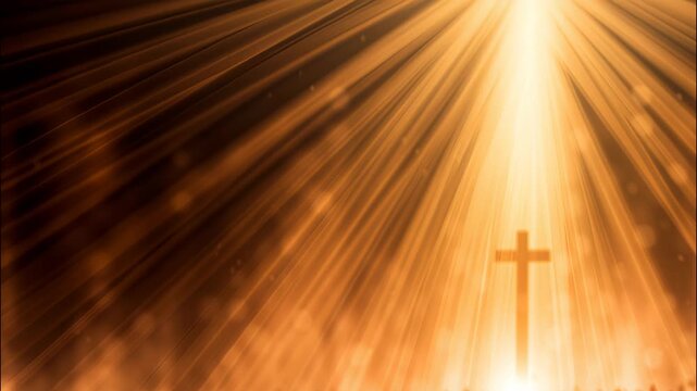 Believers raising hands in cross praise and worship glowing a beneath joyful silhouette, united in faith and celebration video 4k