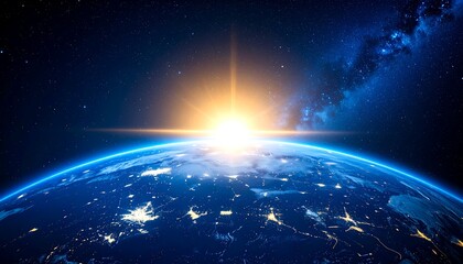Obraz premium Earth rising from space with sunrise