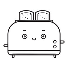 Monochromatic Toaster with Bread Slices, A Kitchen Appliance Icon, Detailed Illustration of Classic Style Toaster