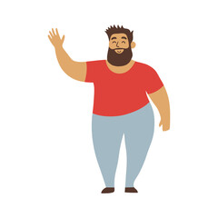 Cheerful man character waving hand, ideal for greeting cards, web design, or a friendly brand mascot, offering a positive, approachable vibe.