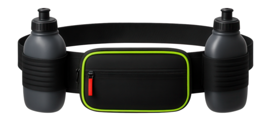 Running belt with dual water bottle holders and zippered pouch