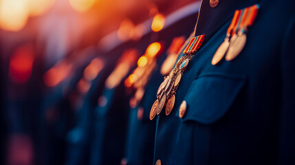 Military Appreciation: Close-up of uniformed personnel with medals, honoring service and commitment, possibly for a memorial event or recognition ceremony