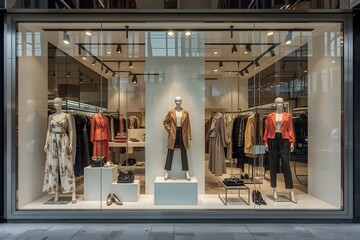 Fashion shop window clothing store front.