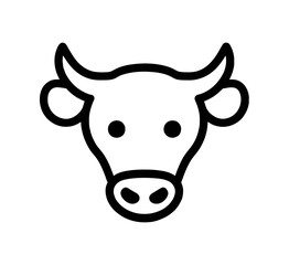 Simple cow face outline drawing ideal for farm graphics, minimalistic logos, or educational resources, designed as a clear symbol.