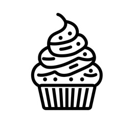 A sweet cupcake graphic displays a minimalist black line style, perfect for dessert menus, bakery logos, and printable party invitations.