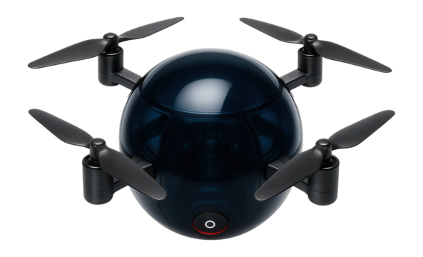 Mini UAV with a spherical design and four integrated rotor blades