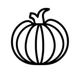 An outline pumpkin icon for autumn, Halloween, or Thanksgiving design projects, use as a logo or graphic element for a seasonal harvest event.