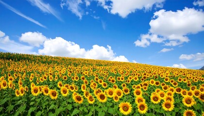 Obraz premium Sunny sunflower field under a vast blue sky