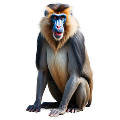Fototapeta premium Illustration of a mandrill monkey with blue face sits isolated on transparent background