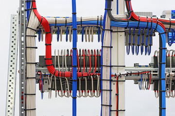 View from the back of the electrical panel. Connection of electronic modules using copper...