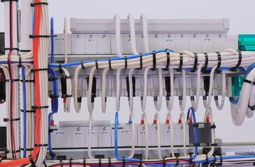 View from the back of the electrical panel. Connection of electronic modules using copper...