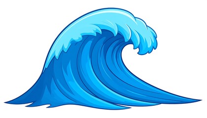 Cartoon illustration of a large, vibrant blue wave