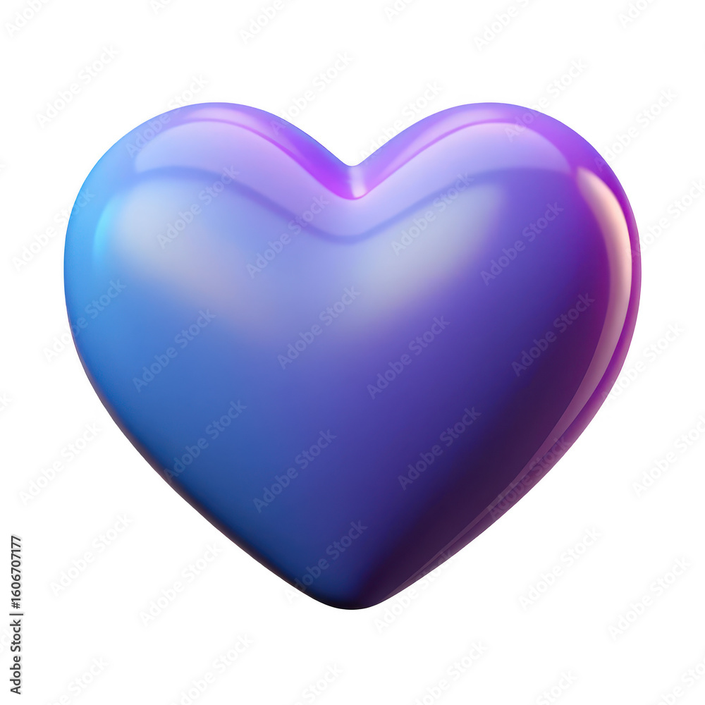 Poster glossy gradient heart shape with smooth reflective surface isolated on transparent background
