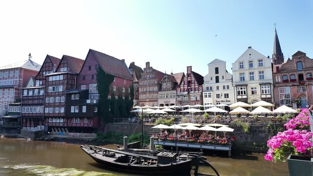 View of Stintmarkt the old harbor in Luneburg city, Germany