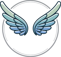 Obraz premium Serene Blue Wings in Circular Frame: Minimalist Vector Illustration, Peaceful Mood