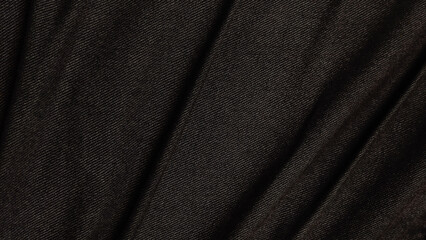 Fototapeta premium Black wave fabric on isolated. Abstract curved curtian background and copy space.