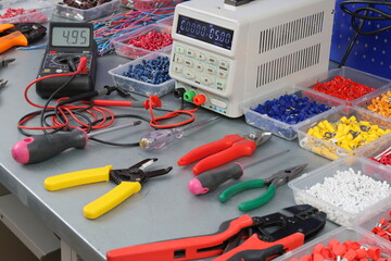 Electrical Installation Tools and Materials for Electrical Switchboard Assembly. 