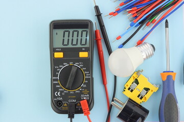 Electrical Installation Tools and Materials for Electrical Switchboard Assembly. 