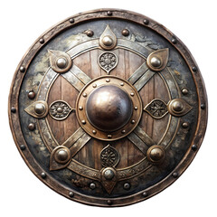 Naklejka premium Medieval Round Shield Wood and Metal Design