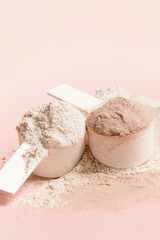 Plastic measuring scoop with protein powder