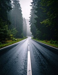 Naklejka premium Misty forest road (1)