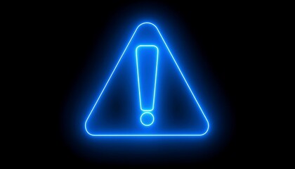 Neon blue exclamation triangle on black background