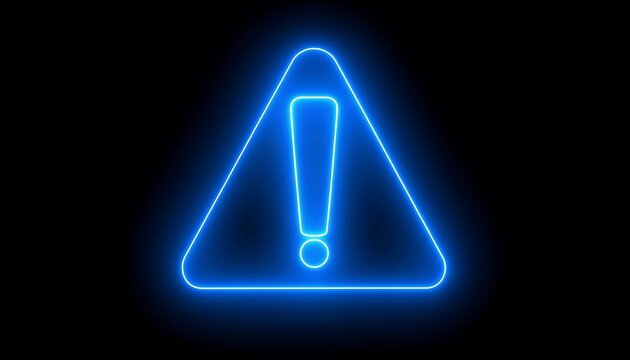 Neon blue exclamation triangle on black background
