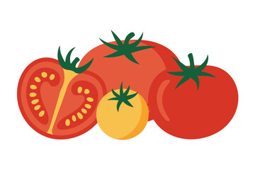 Fresh ripe tomatoes one halved showing seeds and pulp