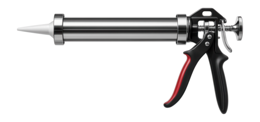 Manual caulking gun with a smooth rod for precise control in a bathroom renovation project.