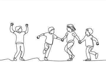Naklejka premium Children playing together in a line drawing