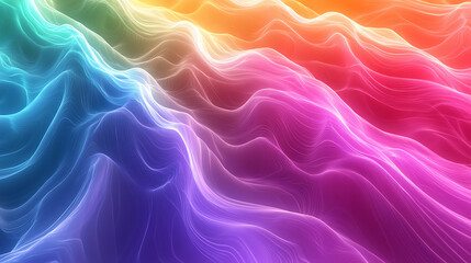Obraz premium Rainbow gradient waves pulsing in continuous flow with vibrant colors blending smoothly, creating dynamic and energetic abstract background