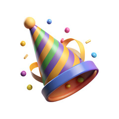 Colorful party hat floating with confetti celebration fun