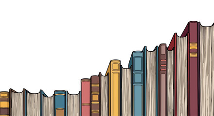 Colorful book spines forming decorative border. Stack of vintage books creates unique textural border design. This book border is perfect for education, literature, or reading promotion.
