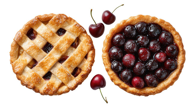 Freshly Baked Pies: A flat lay of freshly baked pies like apple and cherry, isolated on a Transparent background, PNG file.