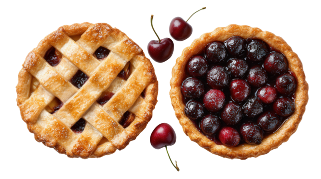 Freshly Baked Pies: A flat lay of freshly baked pies like apple and cherry, isolated on a Transparent background, PNG file.