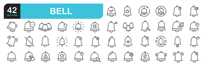 Set of line icons related to notification, bell, communication, ring, telephone. Outline icons collection. Editable stroke. Vector illustration