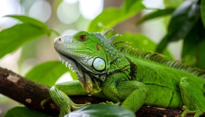 Obraz premium Close-up of a vibrant green iguana (1)