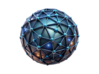 Abstract sphere network blue nodes dark background futuristic technology design