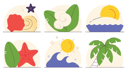 summer beach icons set