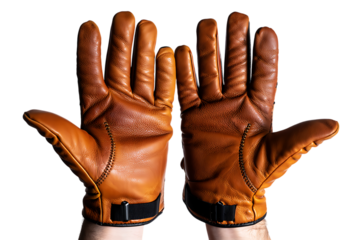 Pair of vintage leather baseball gloves isolated on transparent background