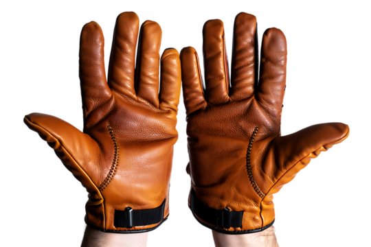Pair of vintage leather baseball gloves isolated on transparent background