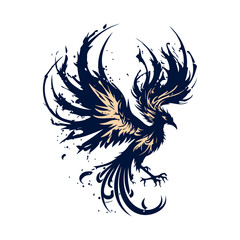 An artistic phoenix design in flight embodies strength and transformation, ideal for logos, branding, and creative projects requiring a mythical symbol.