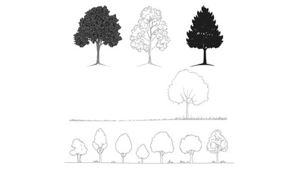 Tree outline vector graphic on white background, minimal line art of natural foliage, eco-friendly design element, environmental and botanical concept illustration in clean monochrome style