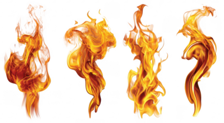 Five abstract flames, orange and yellow, with soft edges